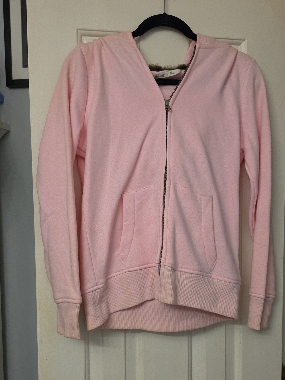 New With Tags Old Navy  Pink Zip Hoodie with Fur Trim Size Medium